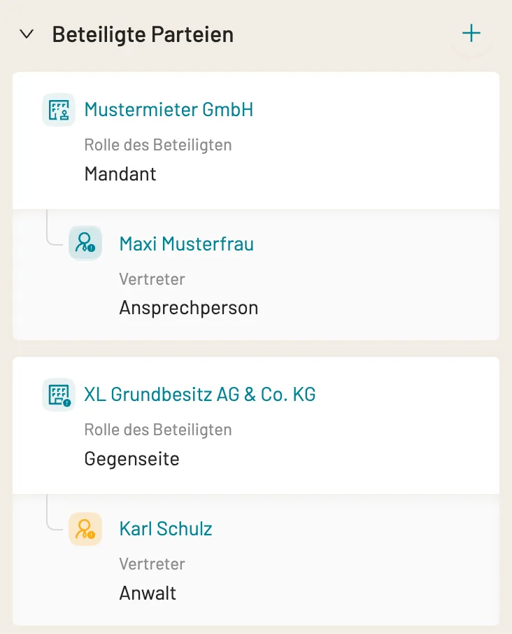Beteiligte Parteien in caseflow