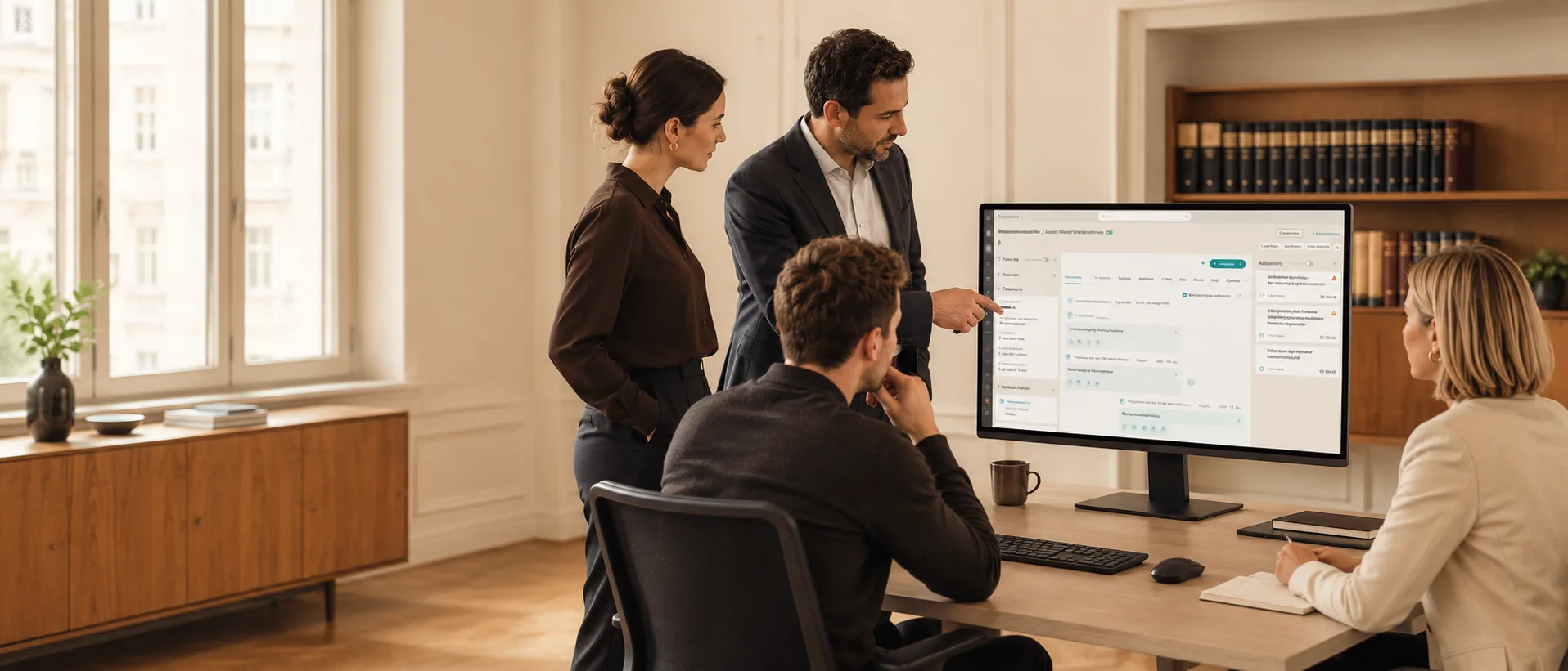 Team einer Kanzlei bespricht eine Akte in caseflow