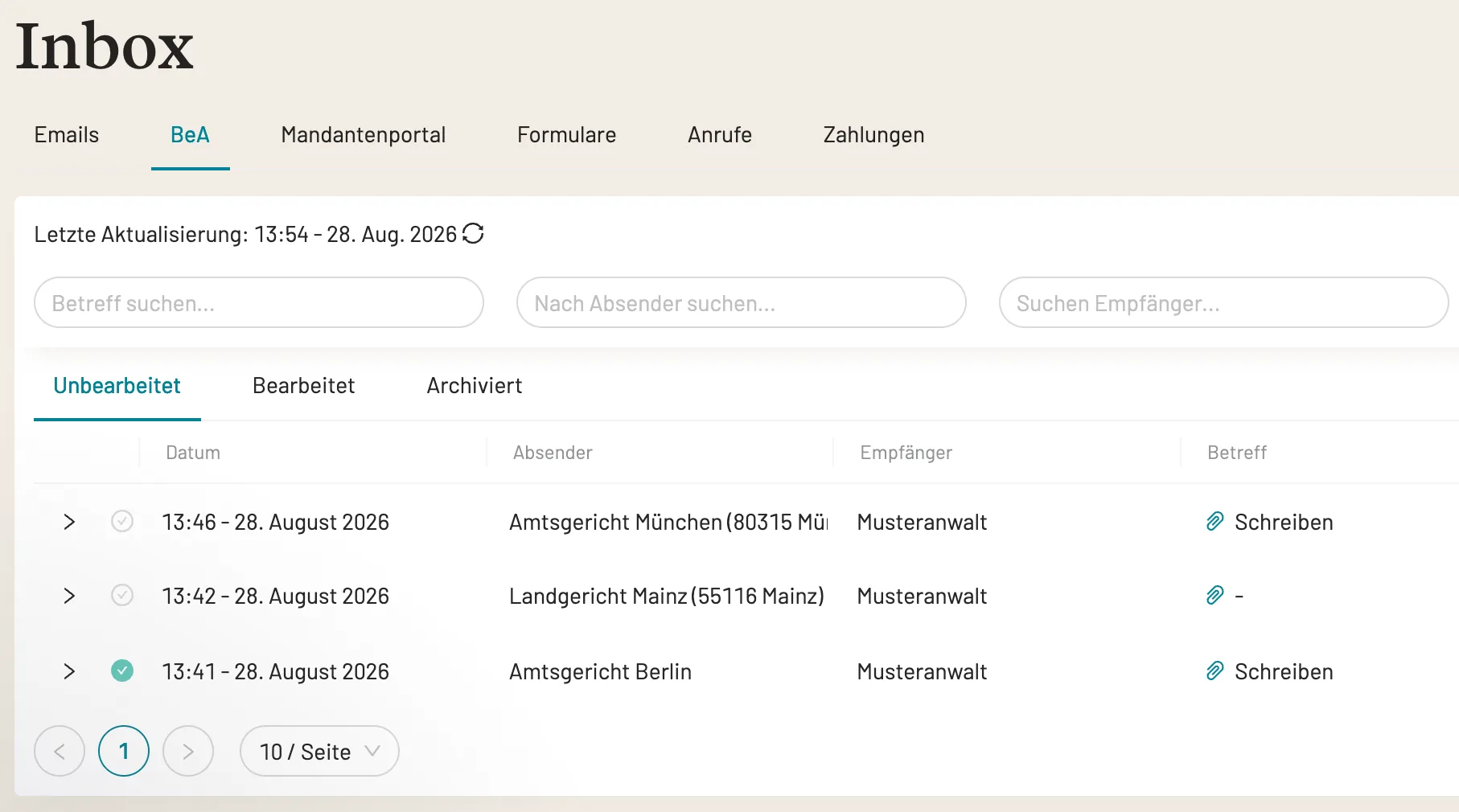 beA-Nachrichten in caseflow