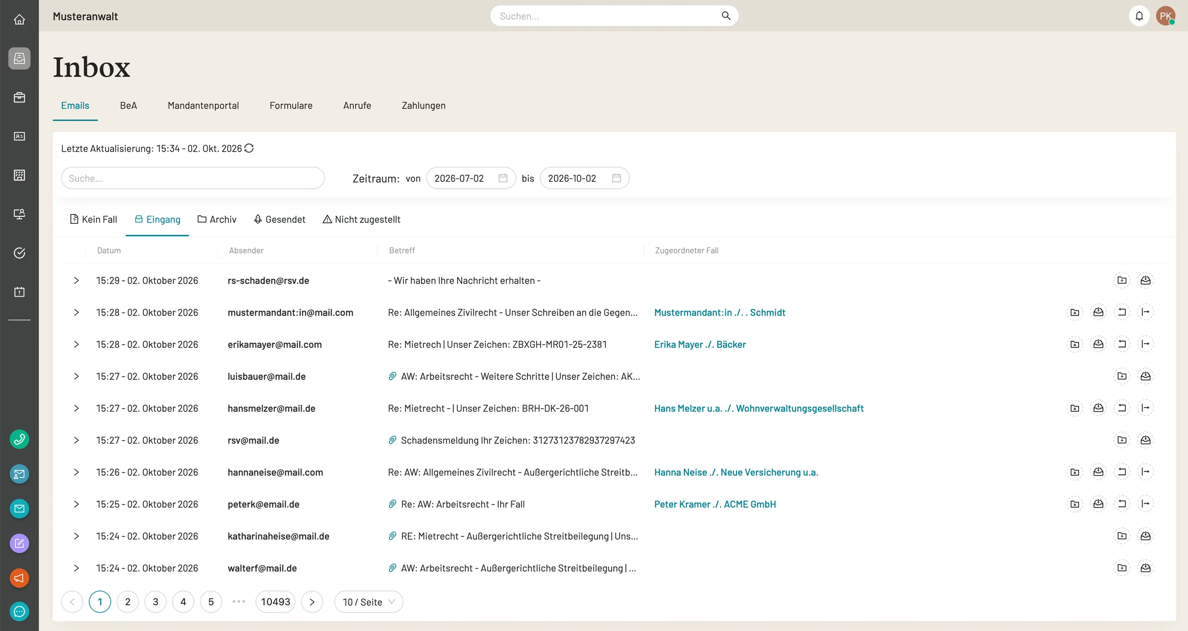 caseflow Inbox mit E-Mail-Eingang