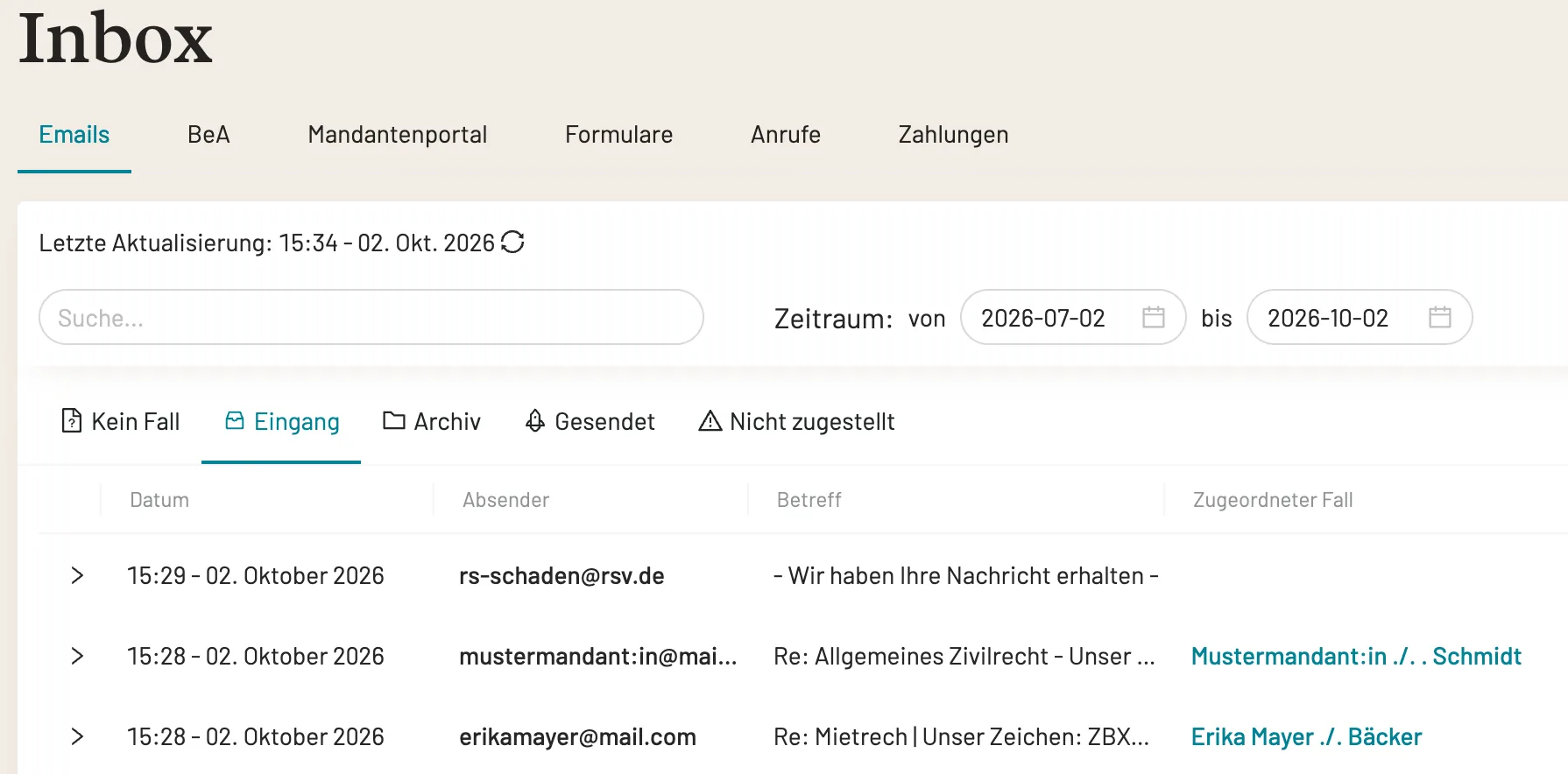 Posteingang in caseflow